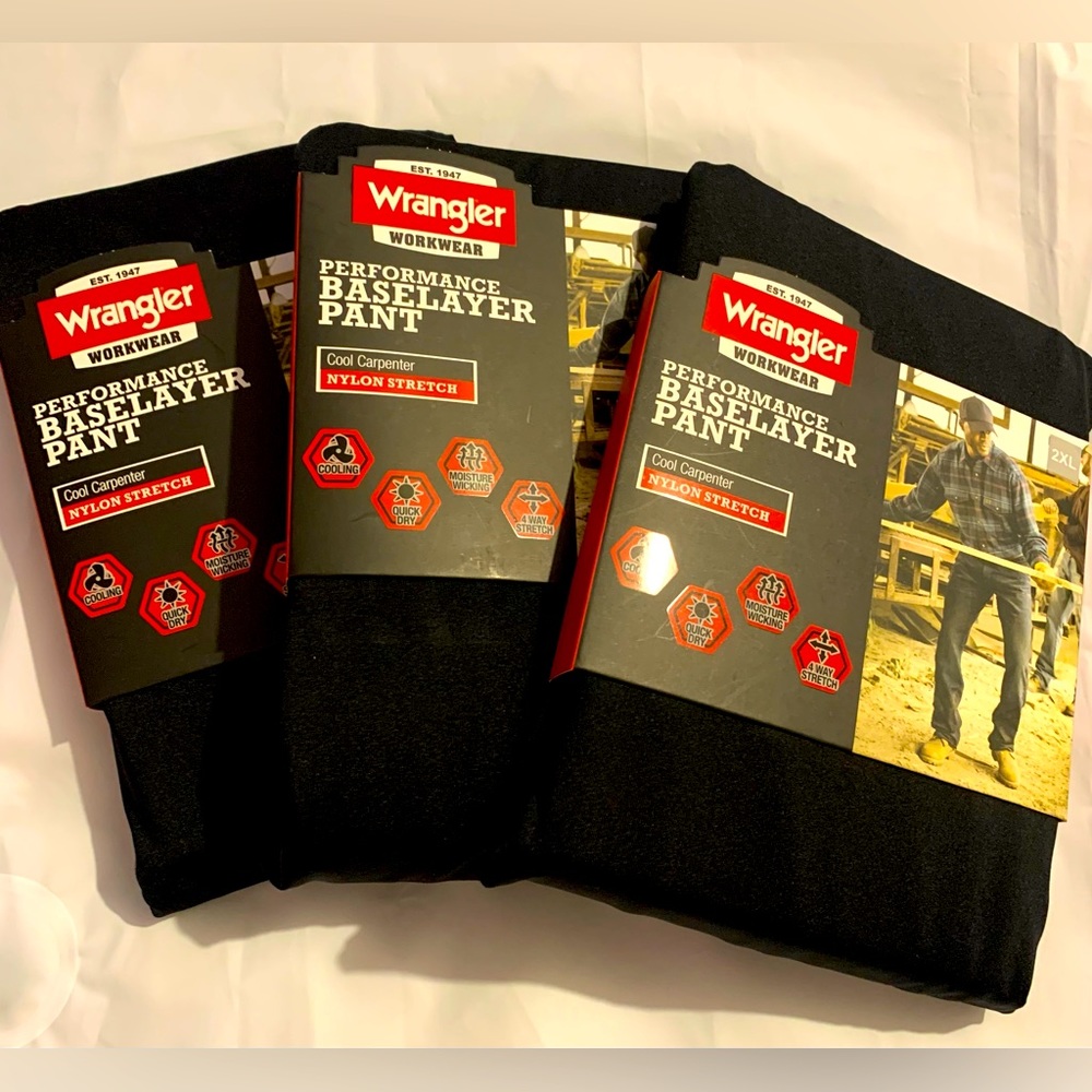 Set of 3 Wrangler Men's Performance Moisture Wicking Base Layer Pant 2XL